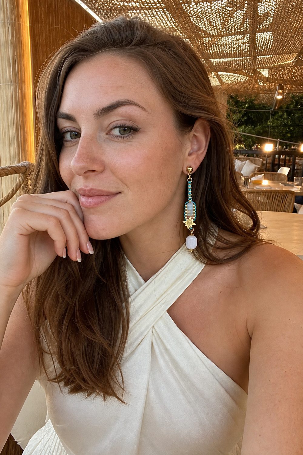 Customer wearing Starlight Cascade Earrings