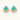 Gold-plated cluster earrings with teardrop turquoise stones surrounded by white pearls and clear crystals
