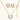 Gold-plated horseshoe necklace and earring set with baguette and round crystals arranged in geometric pattern on white background.